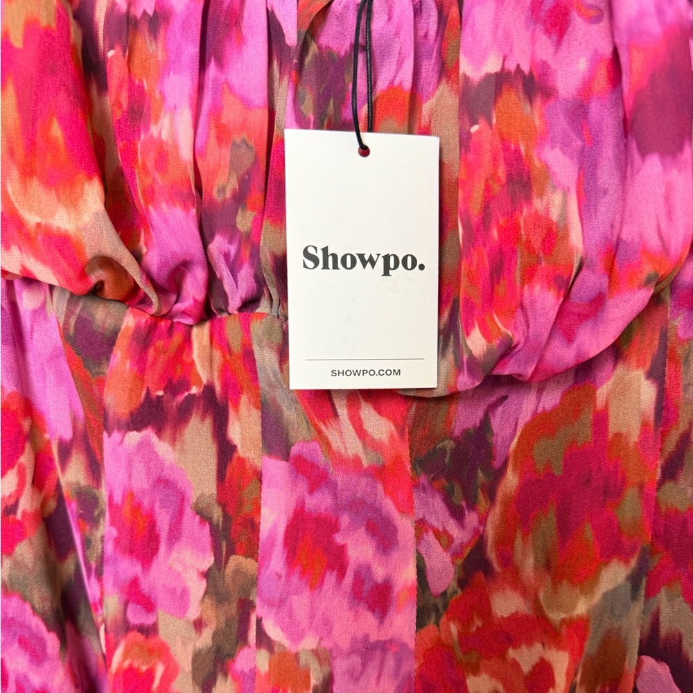 Showpo. Clabelle Vibrant Mini Dress Floral Pink/Purple Sheer Flowy Size-14 NWT - Picture 5 of 8